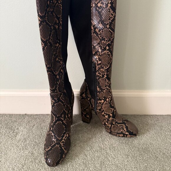 Circus by Sam Edelman Brown Coffee Snakeskin Embossed Tall Stretch Boots Size 6 - Picture 5 of 10